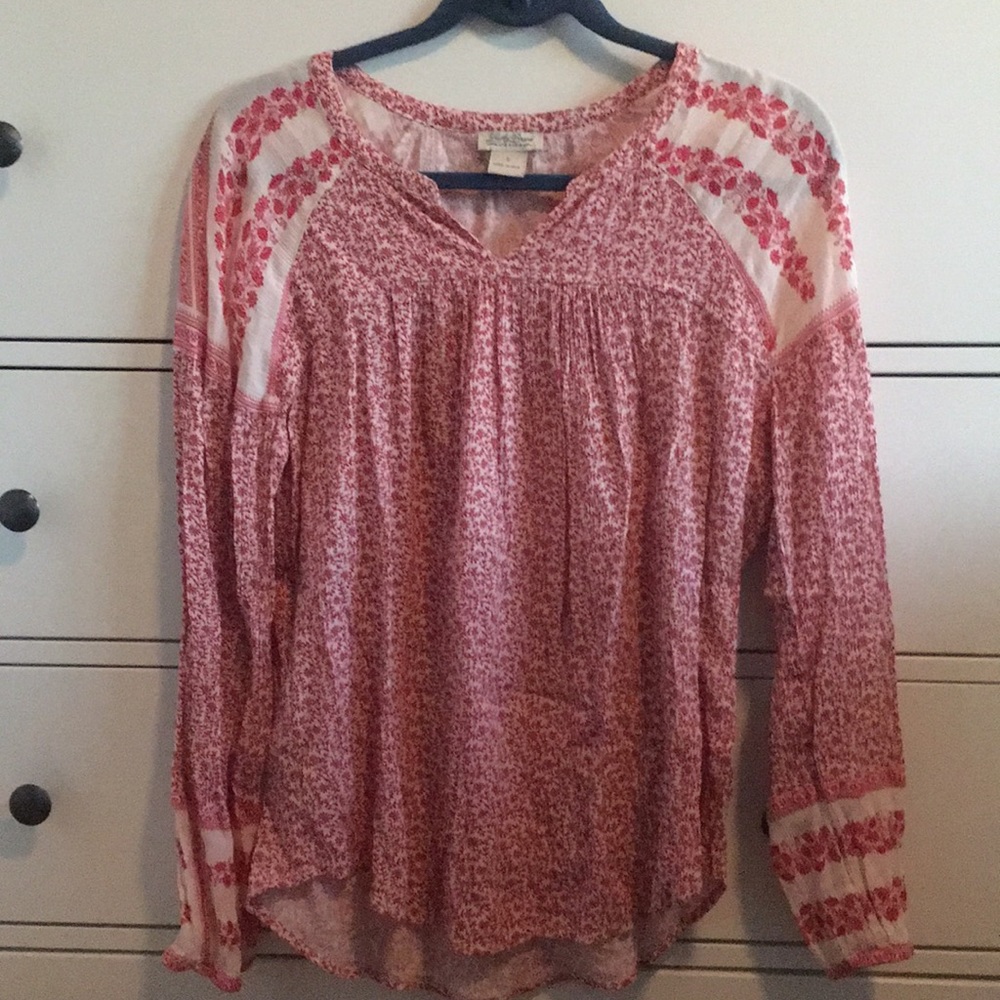 Cotton Rayon Blend Red and Cream Blouse
